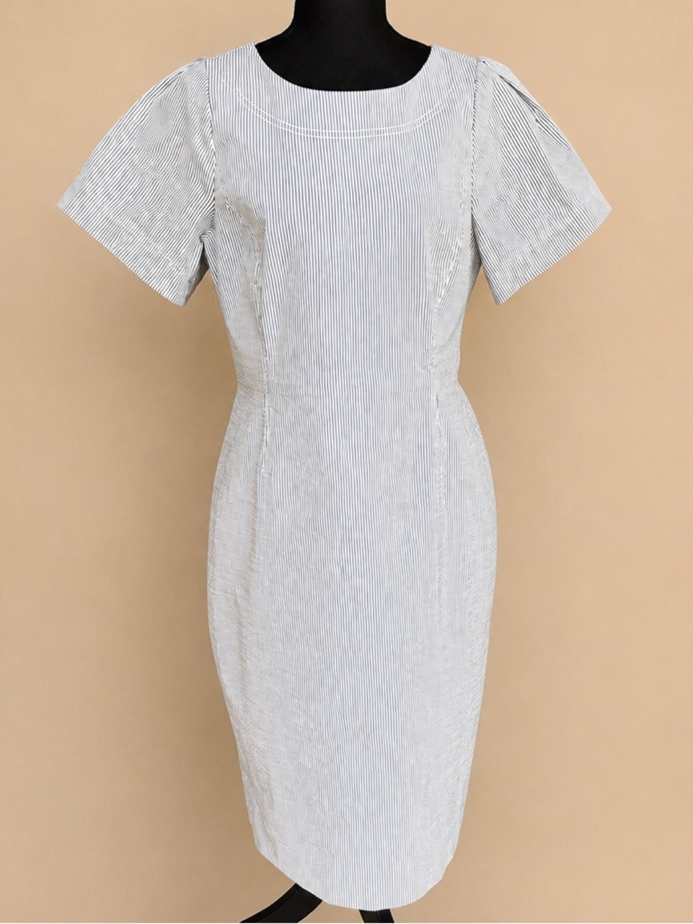 J.Crew Blue White Pinstripe Sheath Dress Cotton Blend Size 14 - Picture 3 of 9